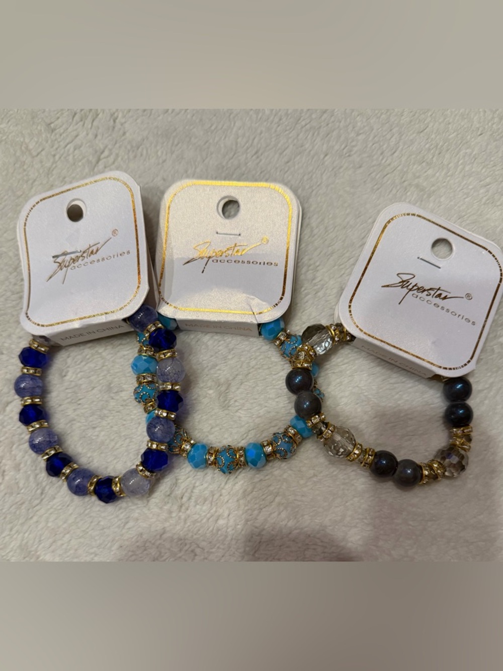 Superstar Accessories Blue and Green Beaded Stretch Bracelet